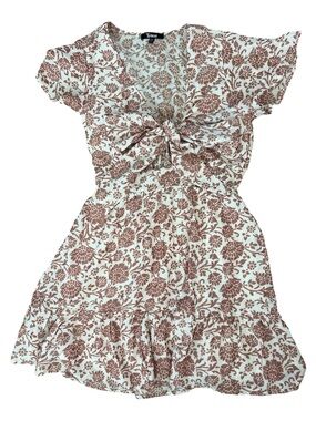 Trixxi Ivory Dress with Dusty Rose Floral Print and Front Tie